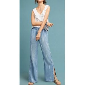 Anthropologie Cloth & Stone Chambray Wide-Leg Split Hem Pull-On Pants Size Small